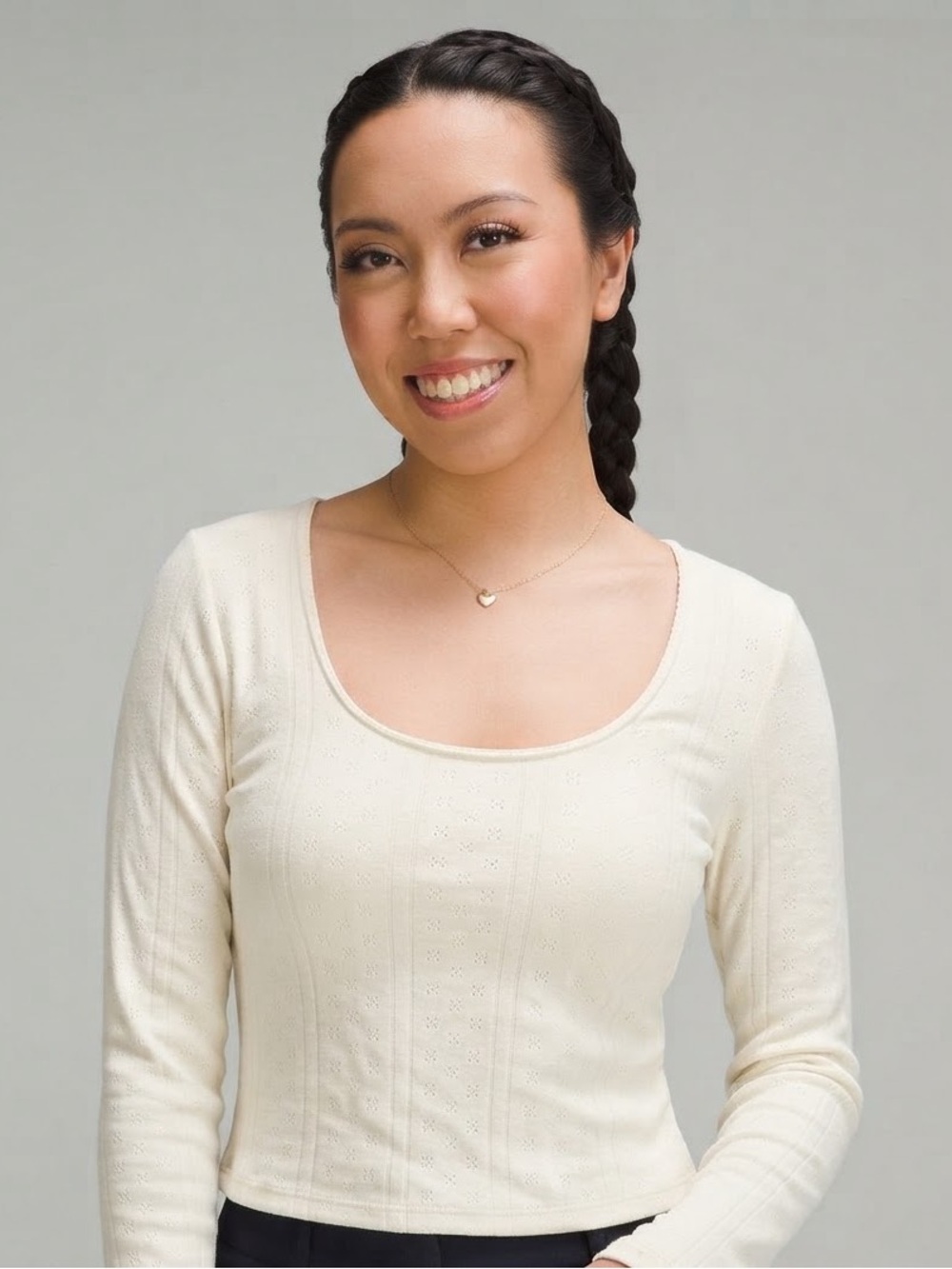 EUC Aritzia Sunday Best Textured Scoop Neck Long Sleeve Top - Cream/white - MED